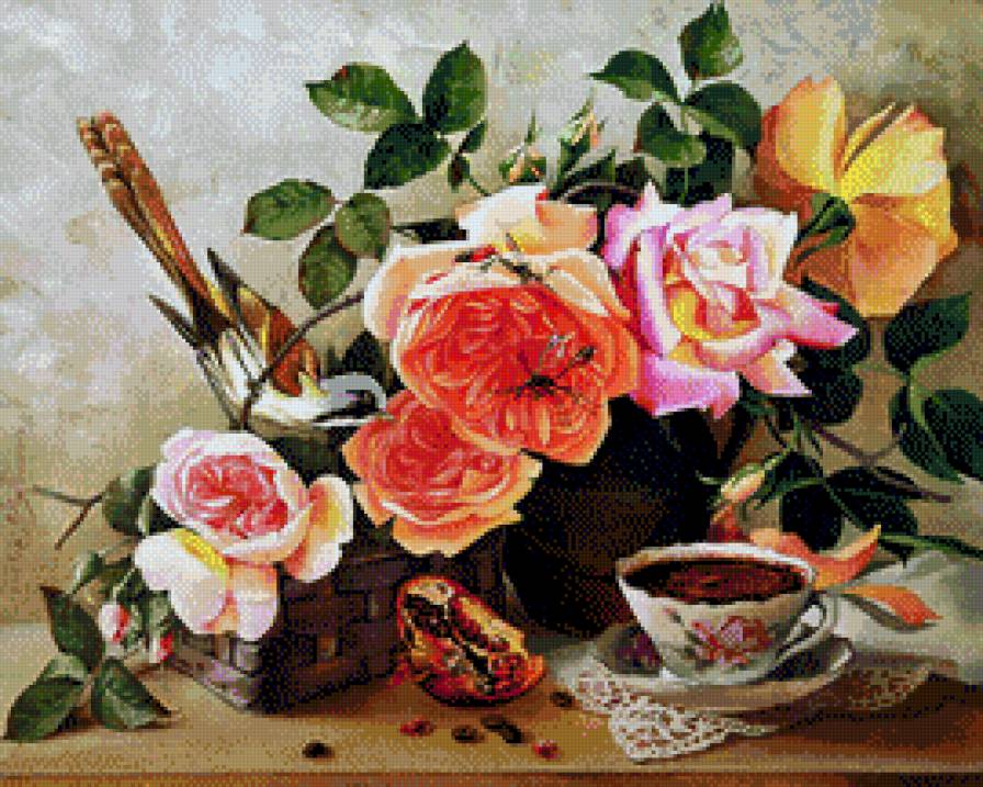 птичка с розами - цветы - предпросмотр