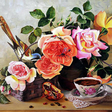 Схема вышивки «птичка с розами»