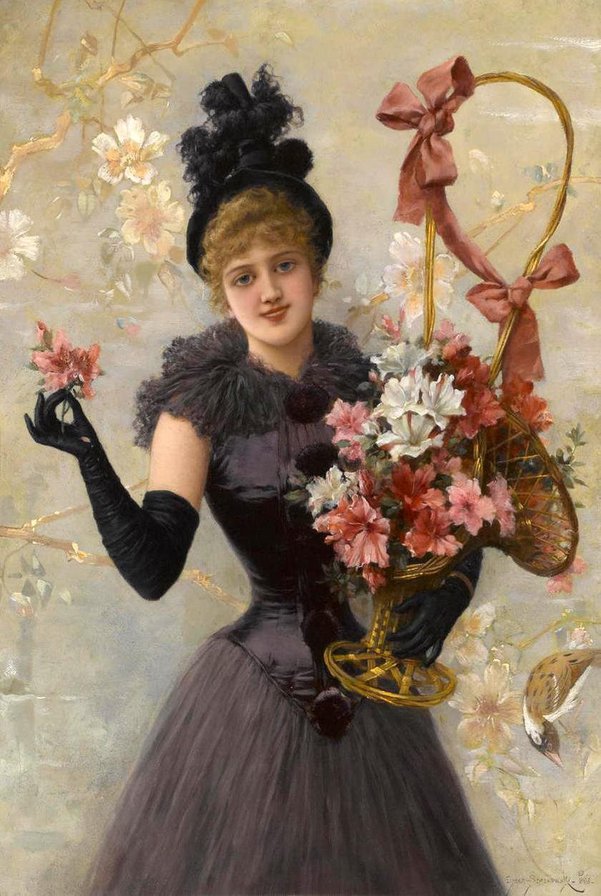 дама с цветами в стиле ретро - женщины - оригинал