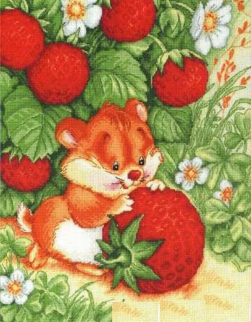 малиновое счастье - природа, хомяк, малина - оригинал