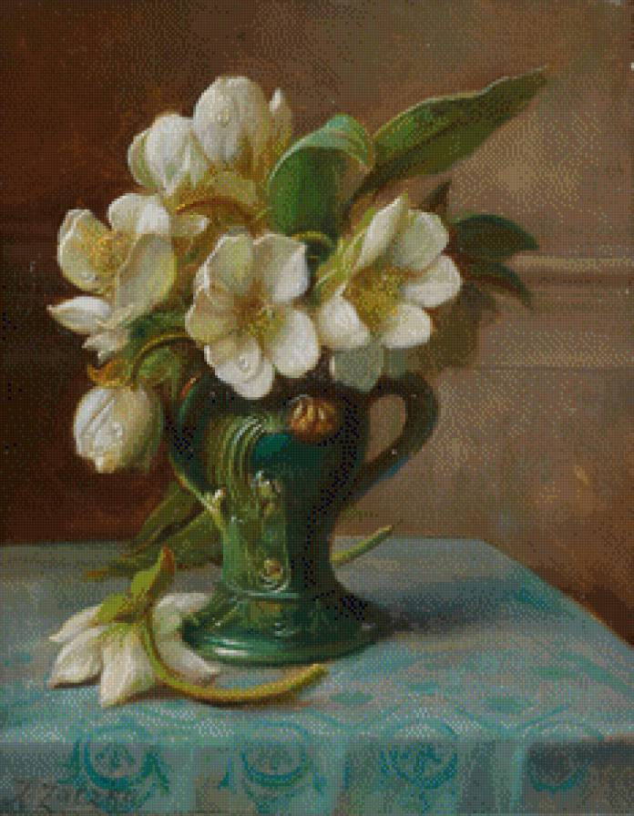 Букет белых цветов - цветы, натюрморт, ваза - предпросмотр