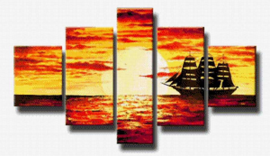 полиптих корабль на закате - море, корабль - предпросмотр