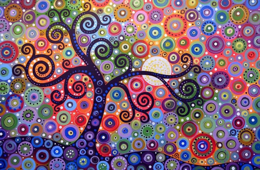 Дерево - рисунок, дерево, радуга, абстракт - оригинал