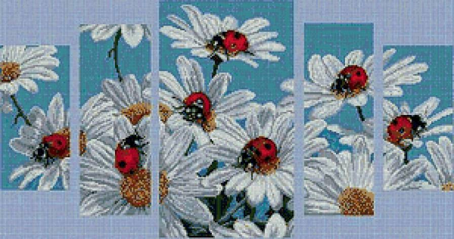 Полиптих ромашки - полиптих, триптих, божьи коровки, ромашки - предпросмотр