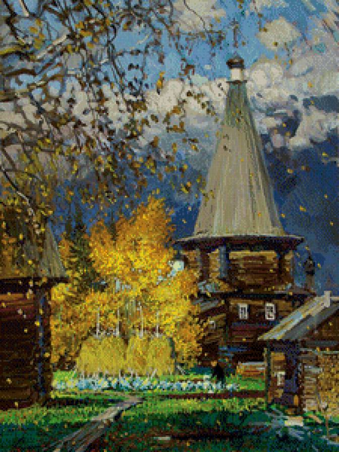 деревянная церковь - церковь, живопись, деревня - предпросмотр