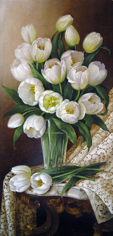 белые тюльпаны - картина цветы - оригинал