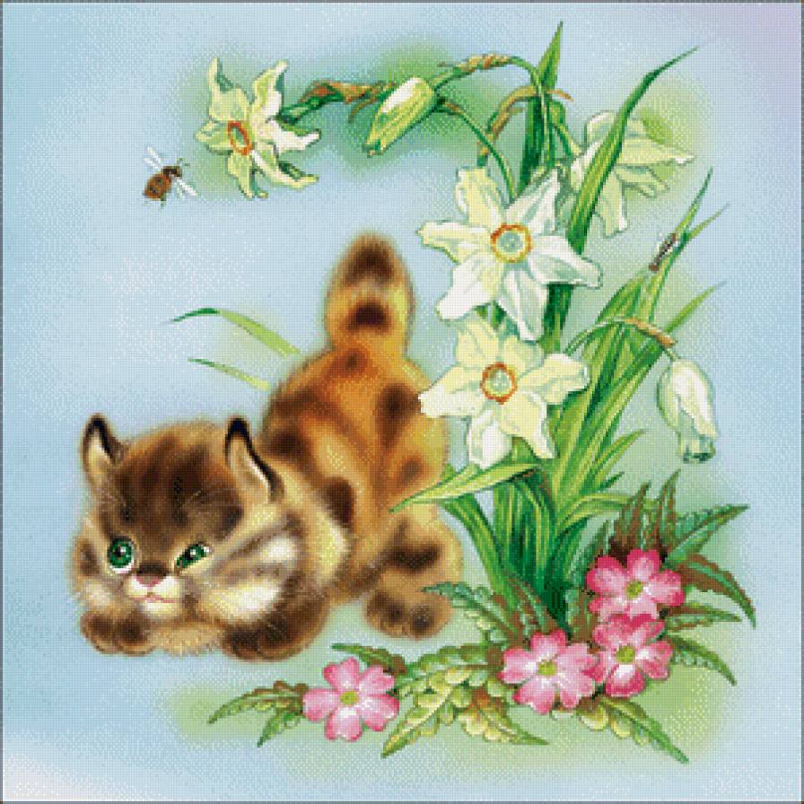 Хитрюга - цветы, животные, коты, детская, пчела - предпросмотр