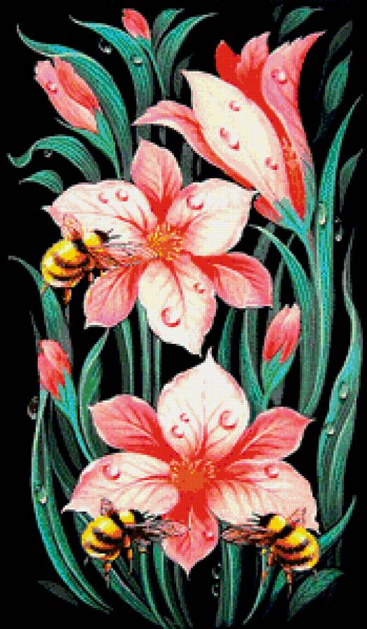 Пчелы на цветах - пчелы, цветы - предпросмотр
