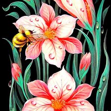 Оригинал схемы вышивки «Пчелы на цветах» (№630846)