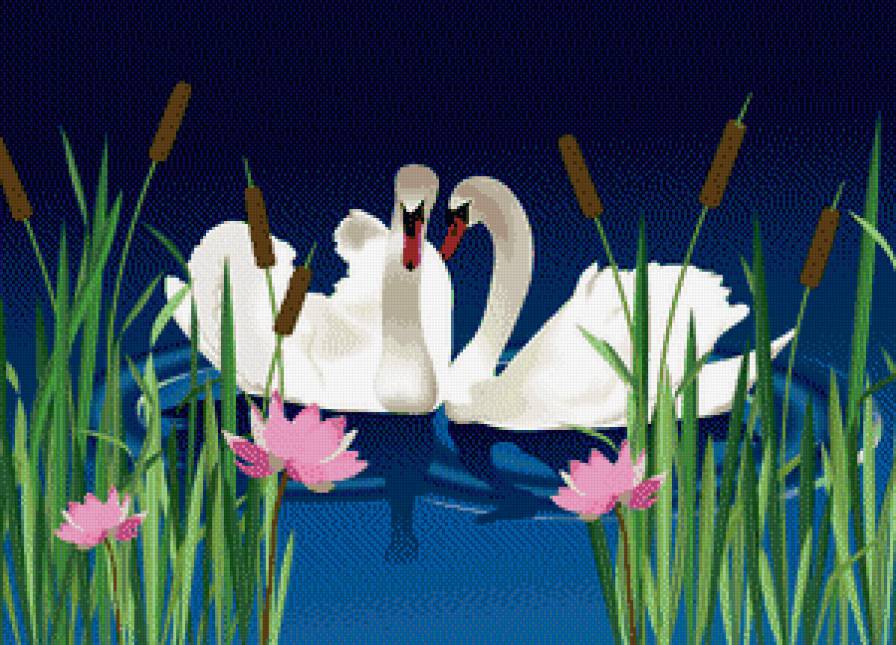 Лебеди - река, птицы - предпросмотр