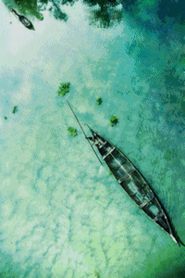 Лодка - вода, озеро, лодка, зеленое - предпросмотр