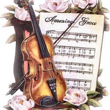 Скрипка,ноты и цветы