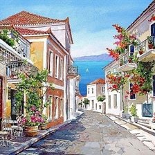 Схема вышивки «улочка в цветах»