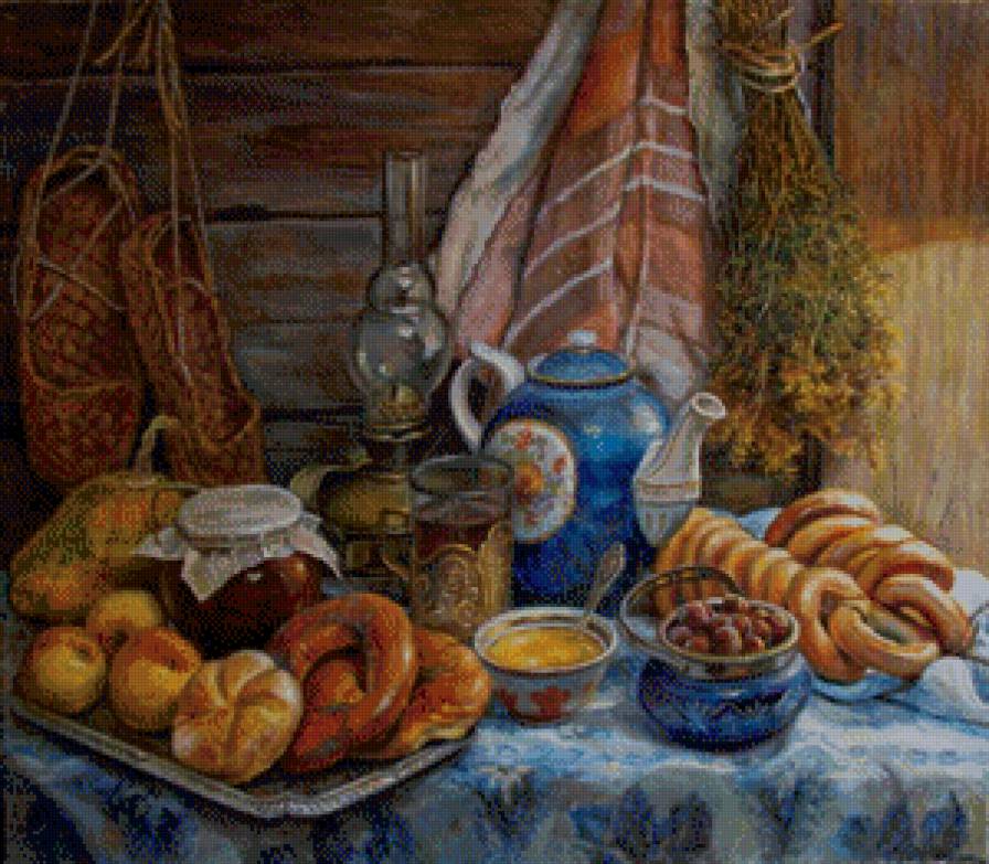 Чаепитие - бублики, натюрморт, чайник - предпросмотр