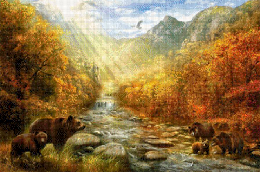 мишки в горах - пейзаж, животные - предпросмотр