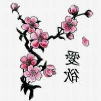 ветка сакуры - иероглиф, цветы, ветка - оригинал