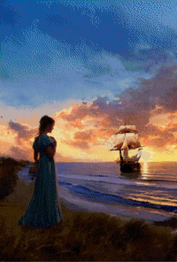 Закат - море, закат, девушка - предпросмотр