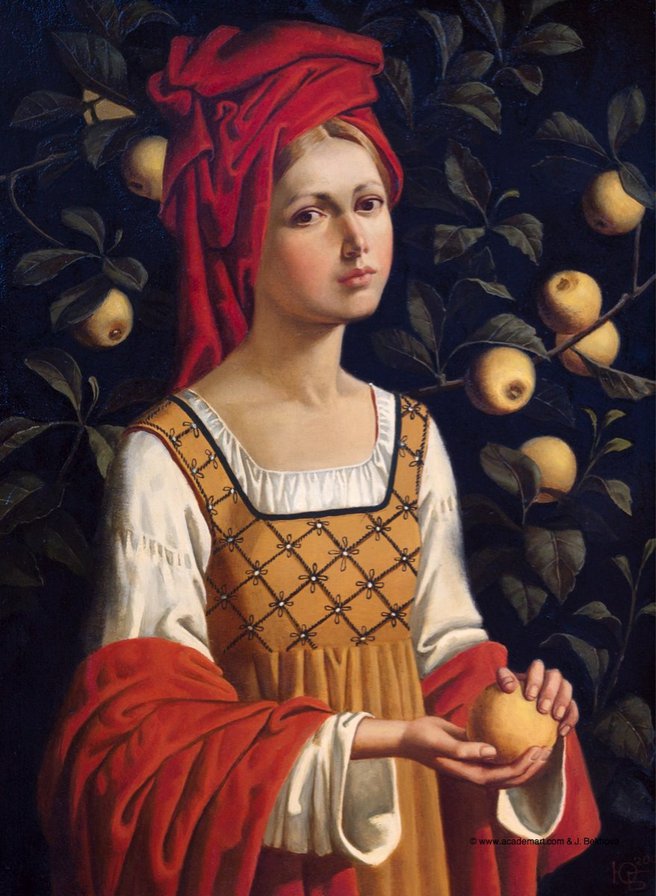 Девушка с яблоками - девушка, фрукты, красавица - оригинал