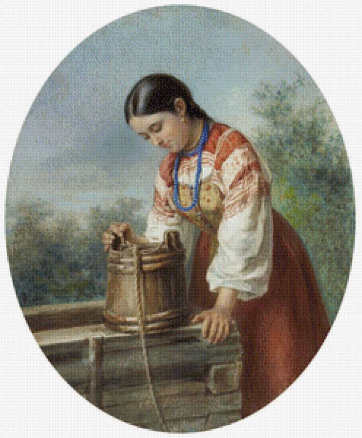 Девушка у колодца - девушка, красавица - предпросмотр