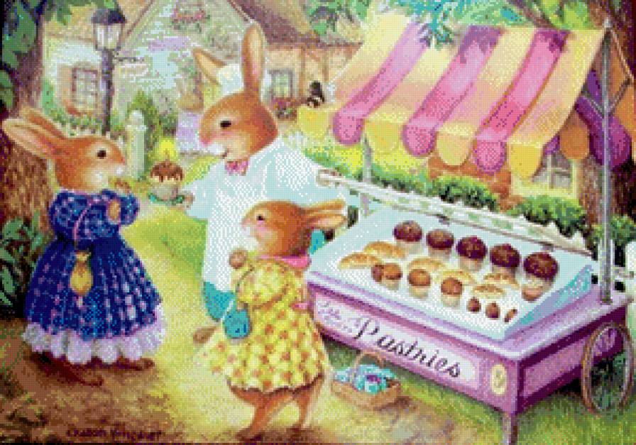 Сладкий подарок к пасхе - сказка, кролики, открытки, открытка - предпросмотр