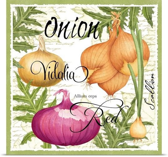 картинка на кухню - листья салата, рамка, надпись, репчатый, зелень, лук - оригинал