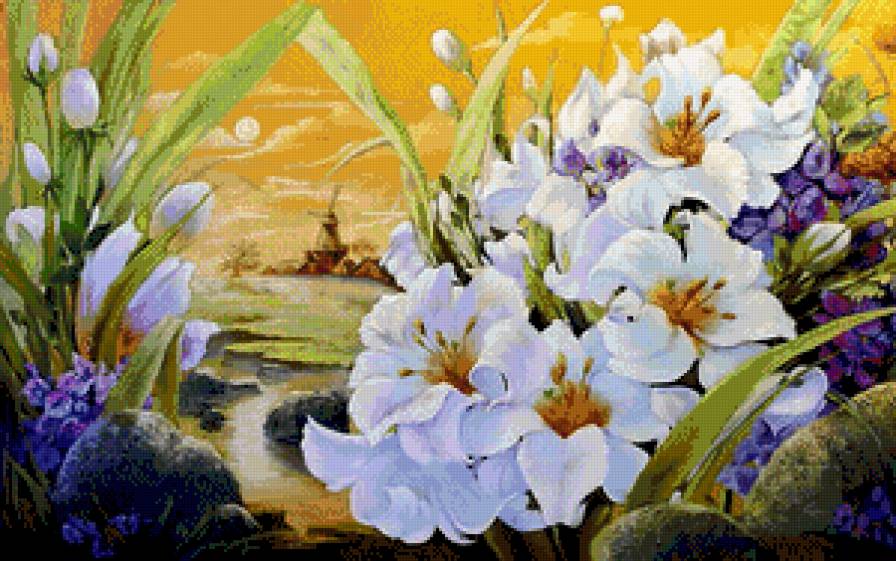 цветы и пейзаж - картина цветы - предпросмотр