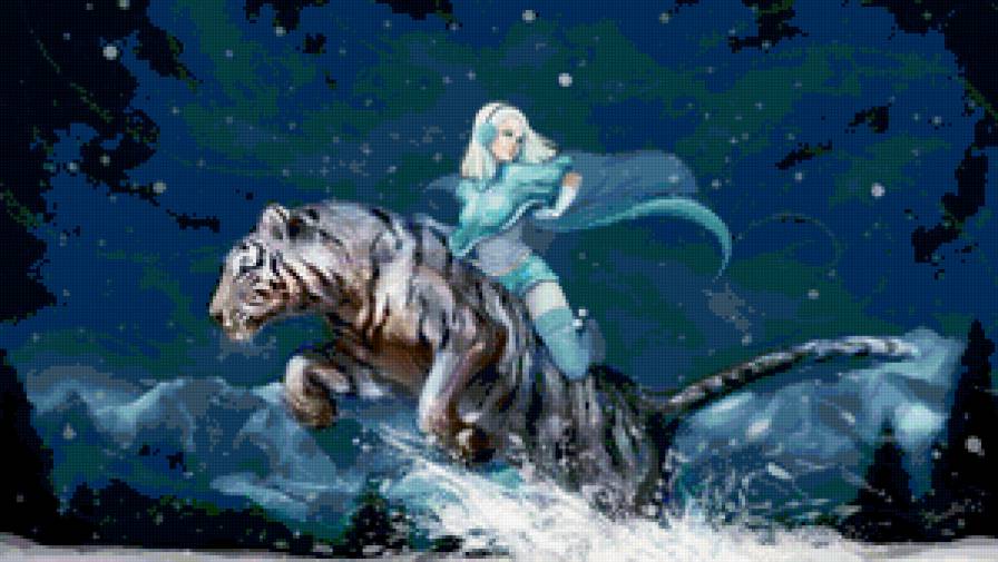 девушка верхом на тьигре - звери, кошка, тигр, девушка - предпросмотр