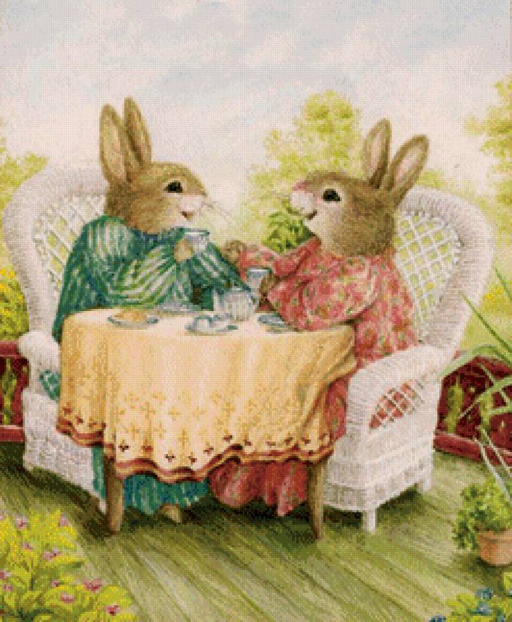 Выпьем чайку? - сказка, открытка, кролики, открытки - предпросмотр