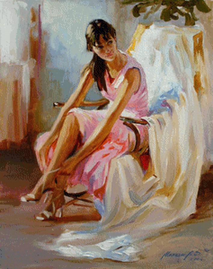 девушка - стул, девушка, живопись - предпросмотр