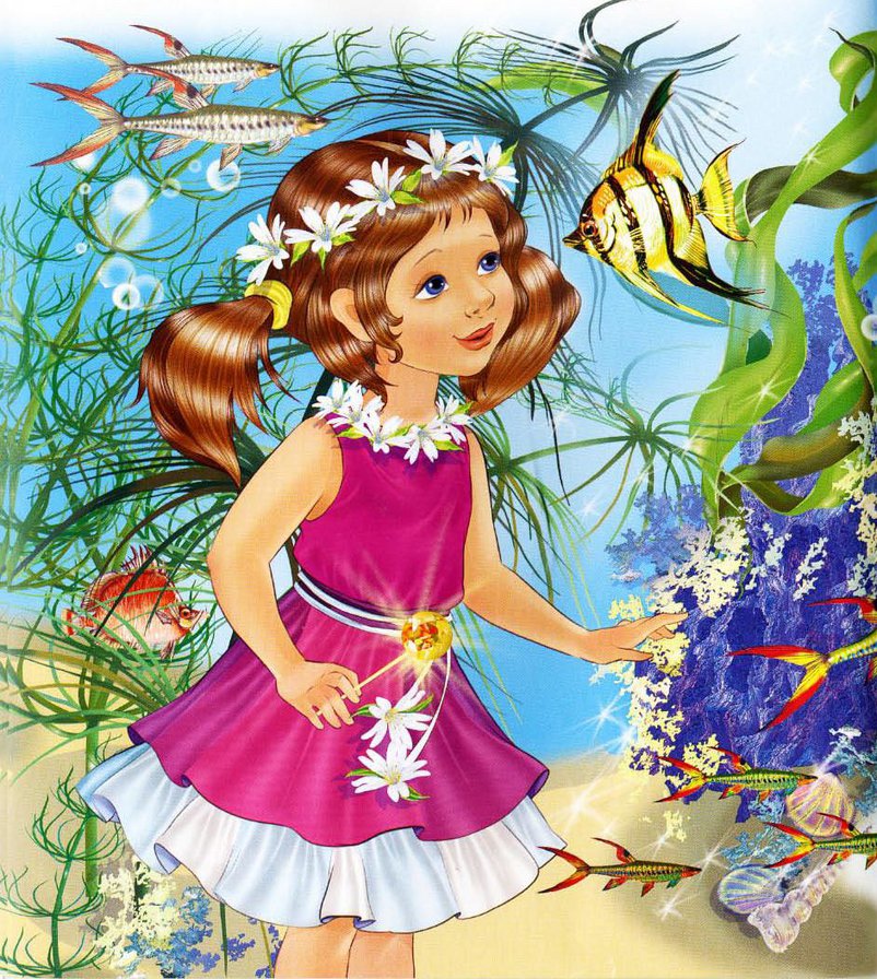 Девочка и рыбки - дети, море, девочка, детская, рыбки - оригинал