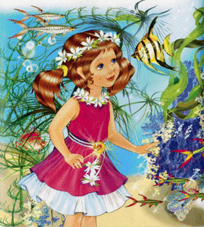 Девочка и рыбки - море, дети, девочка, детская, рыбки - предпросмотр