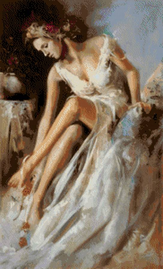 Утро - вышивка, утро, девушка - предпросмотр