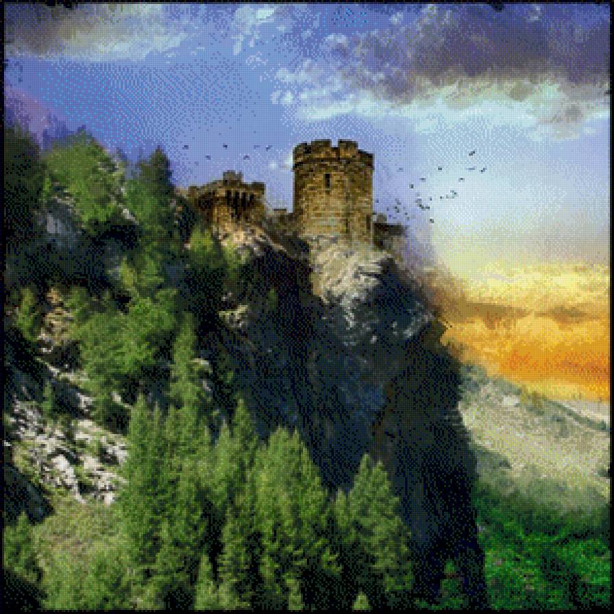 замок на скале - картина - предпросмотр