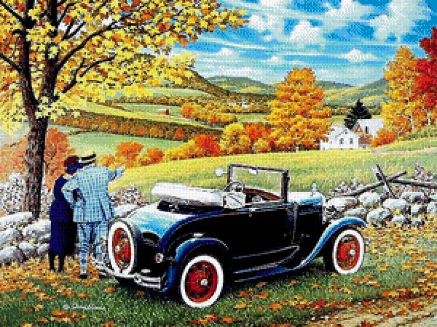 Экскурс в осень - двое, осень, пейзаж, авто, природа - предпросмотр