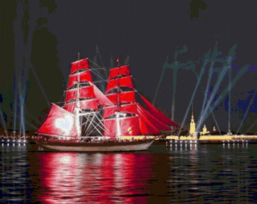 алые паруса - корабль, ночь - предпросмотр