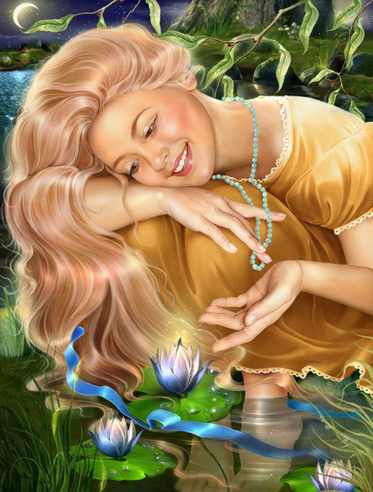 девушка с лотосами - девушки - оригинал