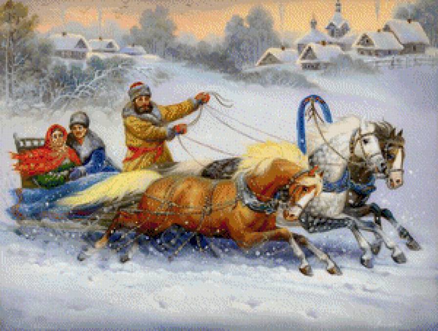 русская тройка - люди, картина - предпросмотр