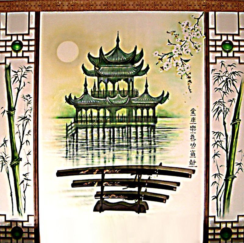 Пагода - азия, триптих, восток, пейзаж, япония - оригинал