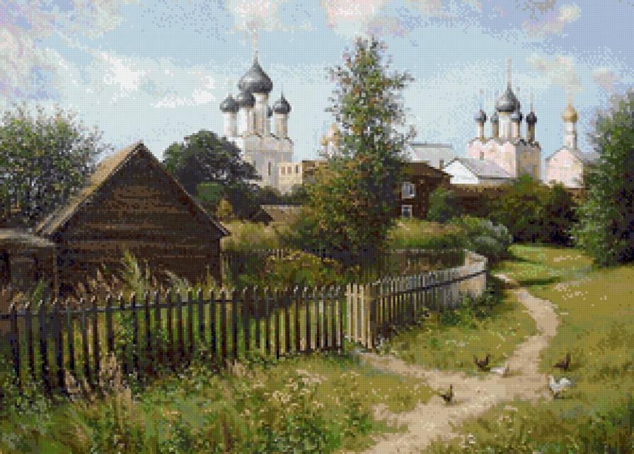 Православная Русь - собор, лето, пейзаж, деревня - предпросмотр