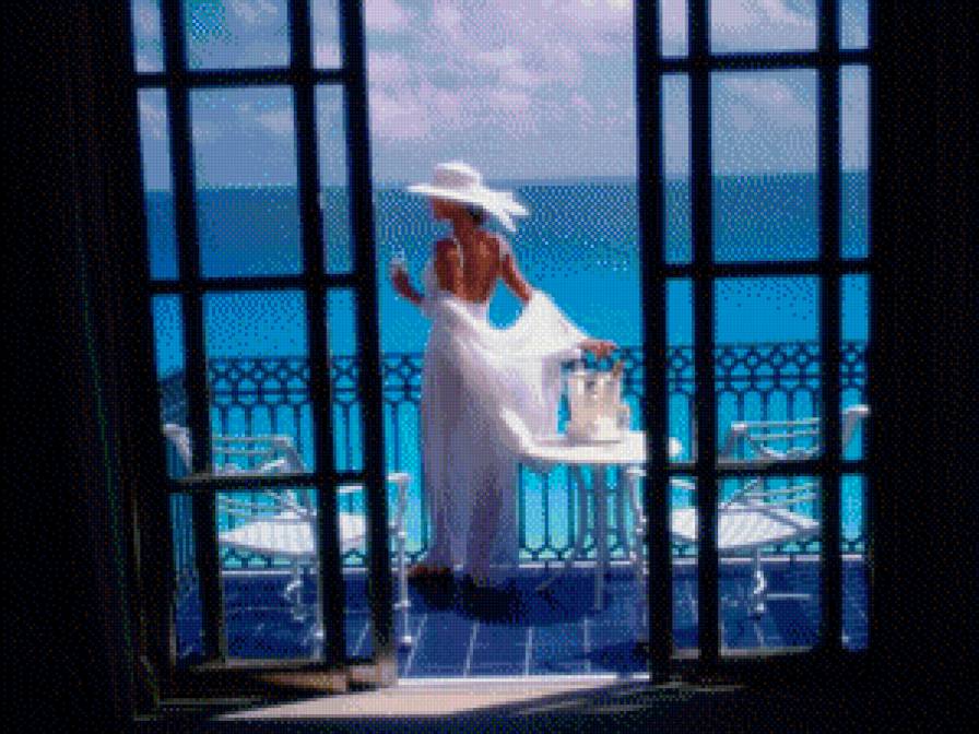 На веранде - море, девушка - предпросмотр