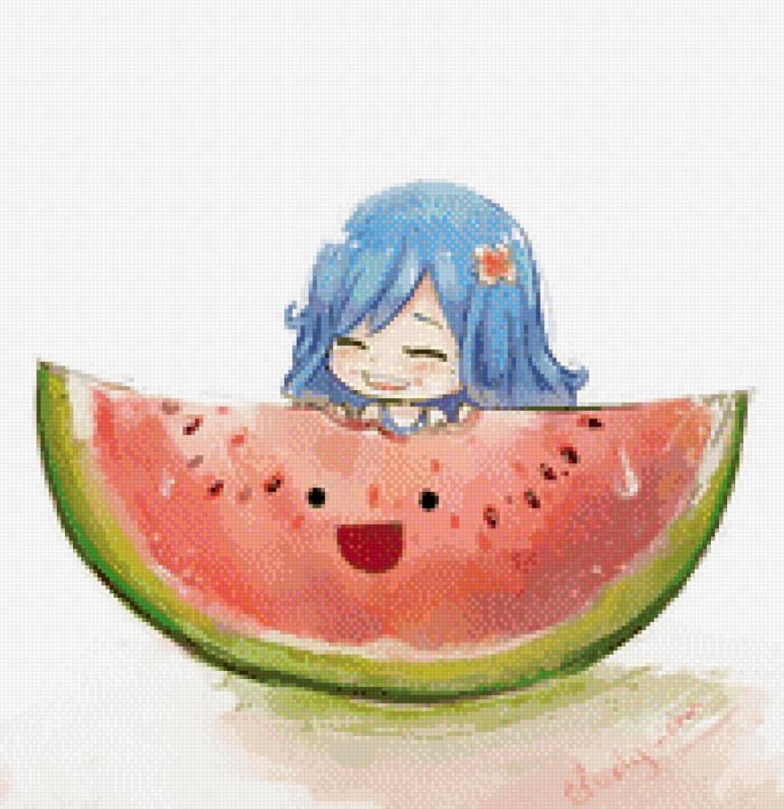 Хвост феи Леви - девочка, анимэ, арбуз, чиби - предпросмотр