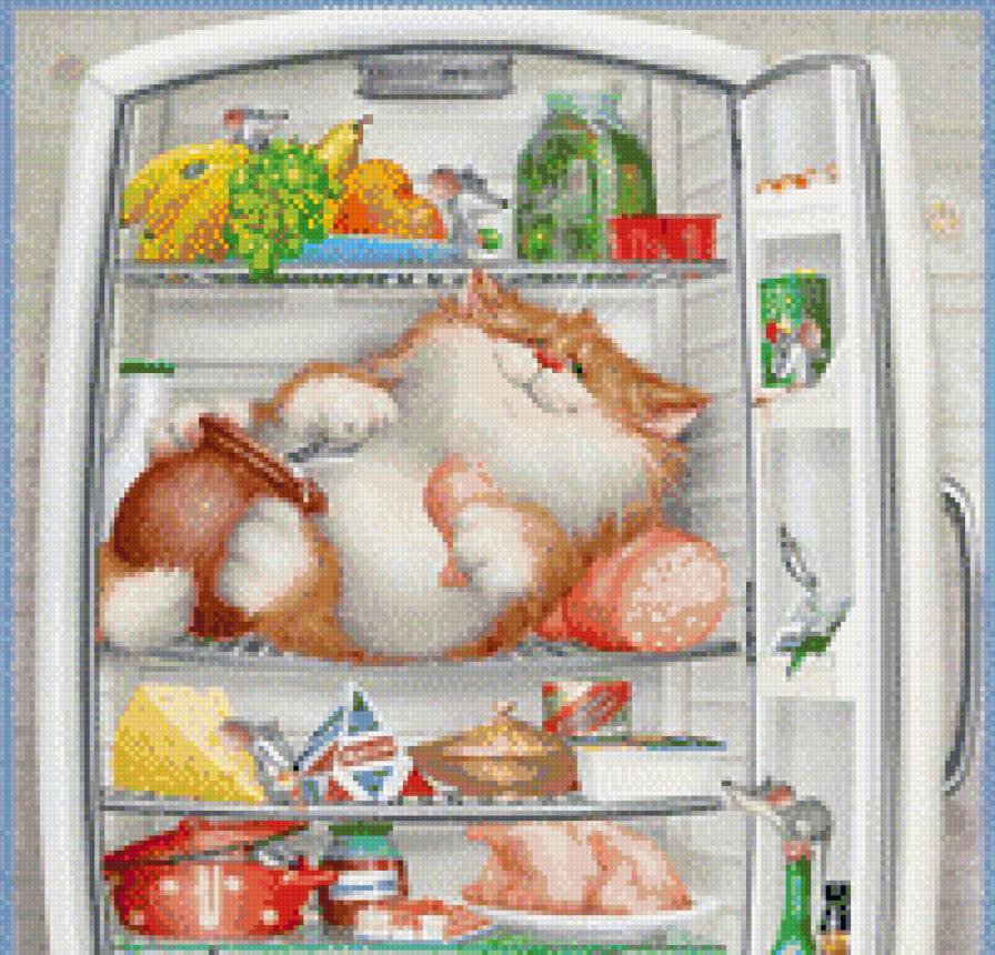 Кот в холодильнике - еда, мультяшка, рыжий, мыши, холодильник, кот, мульт - предпросмотр