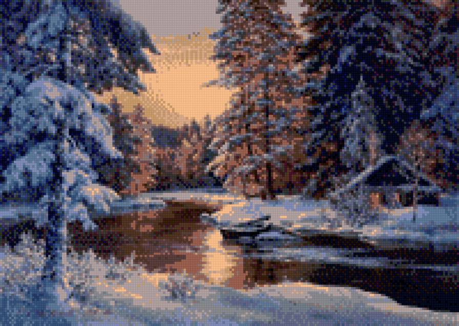 зимний вечер - пейзаж - предпросмотр