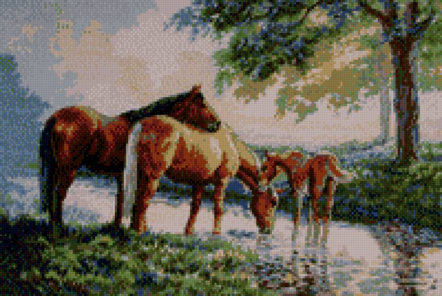 на водопое - лошади - предпросмотр