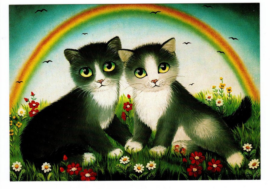 Котики - животные, кошки, цветы - оригинал