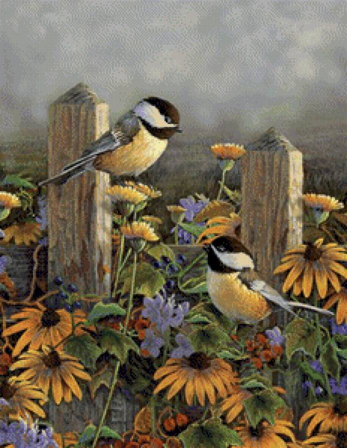 птички-невелички - птицы, цветы - предпросмотр