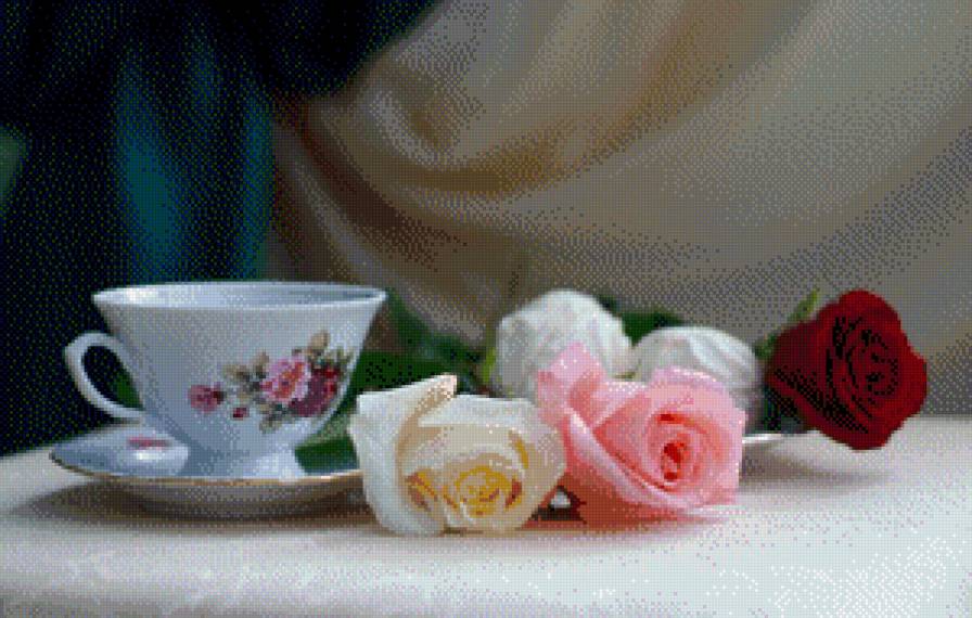 серия "кухня" - кухня.чашка.цветы.розы.чай - предпросмотр