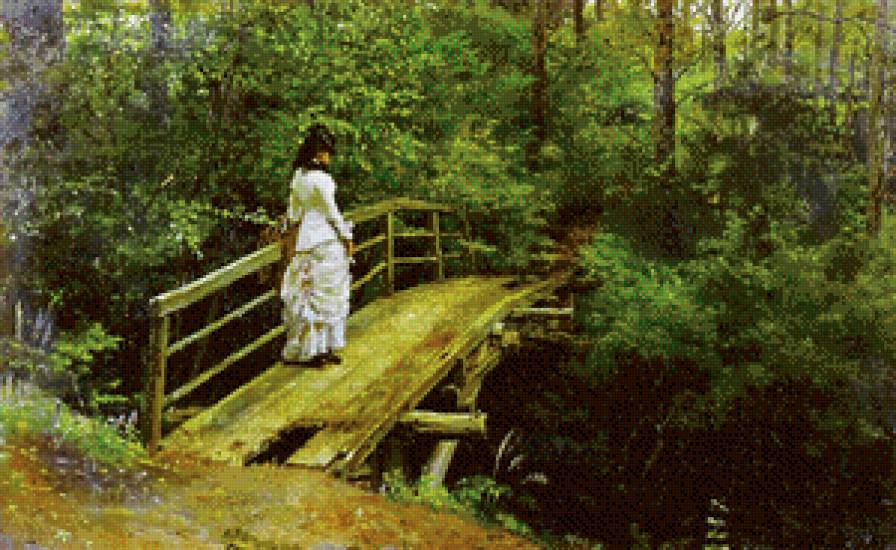 на мосту - классика, живопись, лес, природа, пейзаж, мост, девушка - предпросмотр