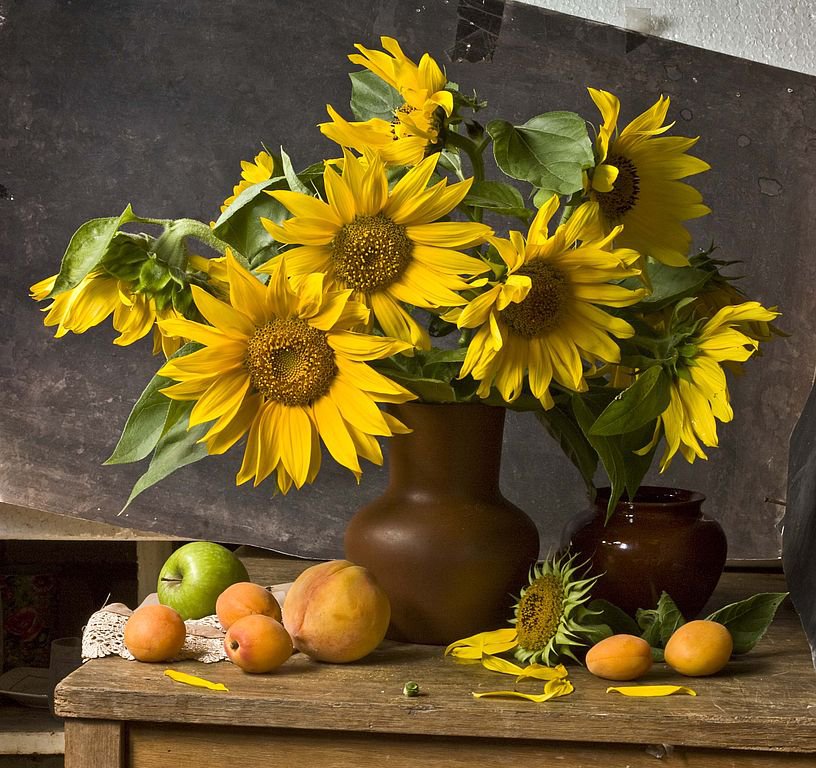 подсолнухи - цветы, подсолнух, натюрморт, ваза - оригинал