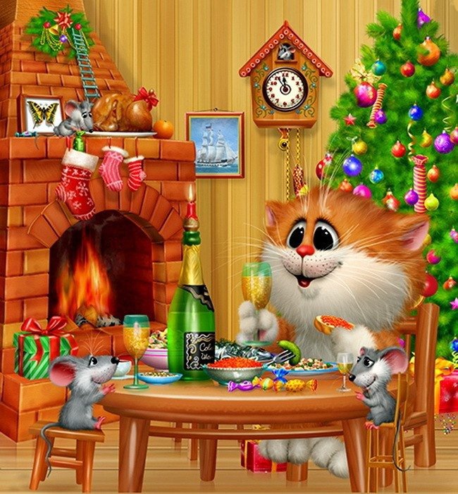 №638237 - новый год, детям, друзья, кот, мыши - оригинал